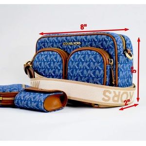 MICHAEL KORS JET SET MEDIUM CROSSBODY BAG TECH ATTACHED MK DENIM MULTI